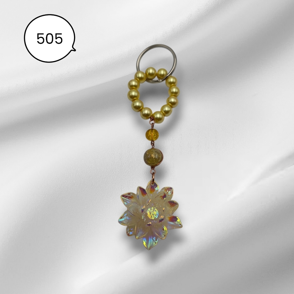 Handmade Gold Pearl Beaded Iridescent Flower Keychain